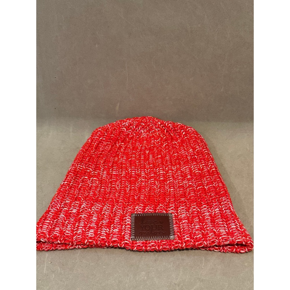 Love‎ Your Melon Red White Speckled Knit Beanie Hat 100% Cotton Made in USA